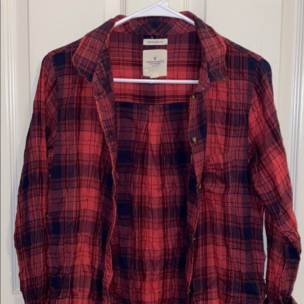 red and navy American Eagle flannel
